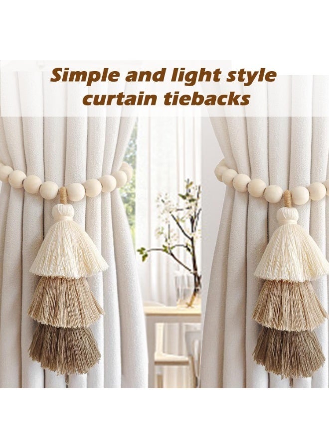 Bukela 2 Pack Curtain Tiebacks, Handmade Magnetic Wooden Bead Curtain Tiebacks, Simple Elegant Magnetic Tassel Curtain Tie Backs, Accessories Wall Decoration - Image 2
